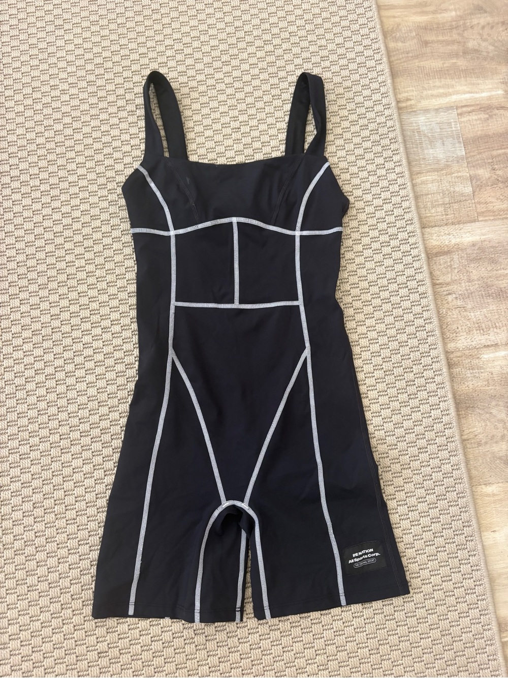 P.E Nation Black Short Jumpsuit with Light Gray Contrast Seams